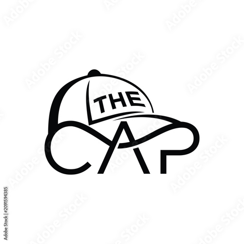 The Cap Creative Typography Logo with Baseball Cap Illustration Monochrome Design