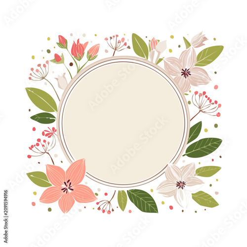 Floral frame with flowers and leaves vector illustration