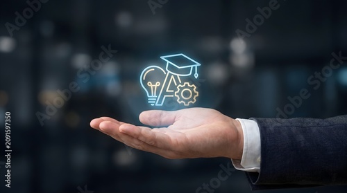 AI Learning and Knowledge Management Concept with Digital Education Innovation and Smart Training Technology