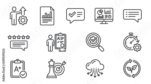 Business management and strategic planning line icon set