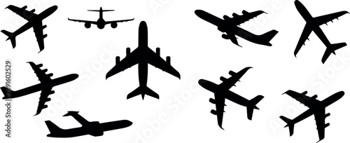 Foto Airplane Silhouette Collection Showing Aircraft in Different Flight Angles