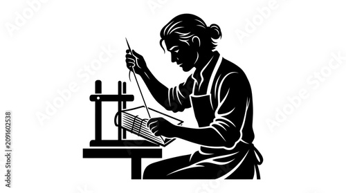 Obraz na płótnie Artisan Bookbinder Working on Traditional Binding Press