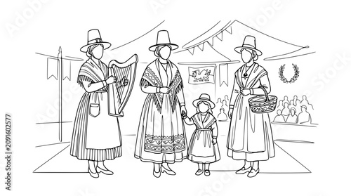 Konstfotografi Traditional Folk Costumes: Musicians and Family at Festival