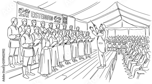 Choir Performance Under Tent with Conductor and Audience