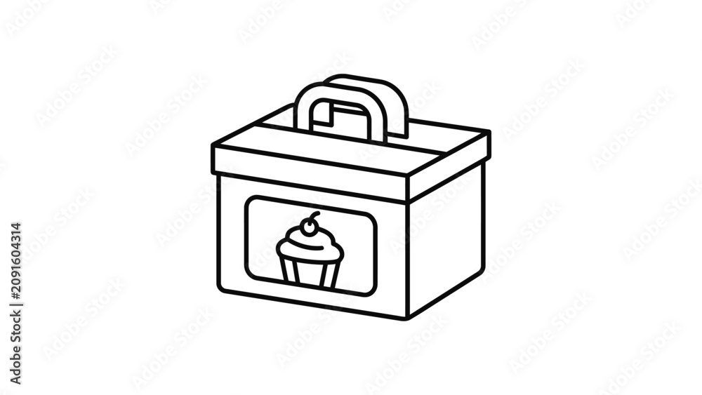 Fototapeta premium Simple line art illustration of a cupcake takeout box container.