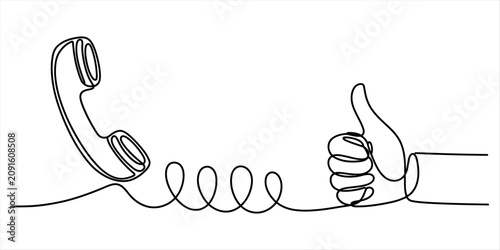 Tableau sur toile Continuous single line drawing of a telephone handset connected to a hand showin