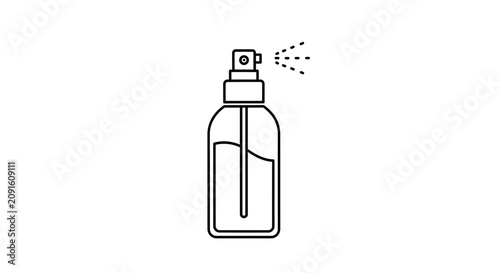 Spray bottle icon, simple line art illustration of a dispenser with mist