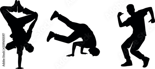 Bild auf Leinwand Hip hop breakdance street dancers vector silhouettes collection featuring acroba