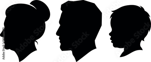 Konstfotografi Three generations family profile silhouettes collection with grandmother father