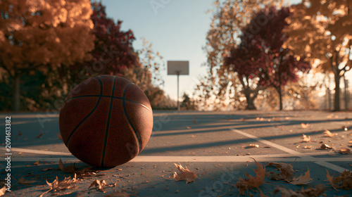 Basketball on the ground outdoors.