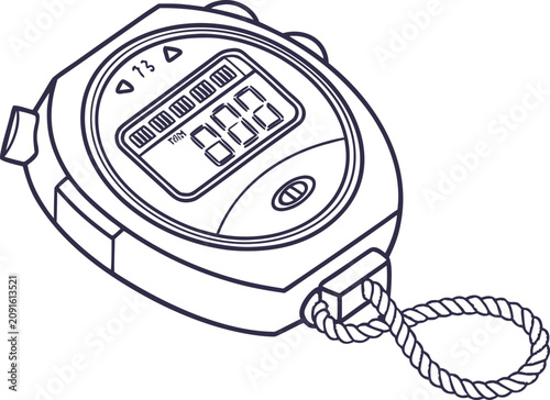 Digital stopwatch illustration featuring a professional timing device for tracking athletic performance and race time results