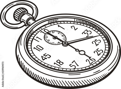 Detailed hand drawn illustration of a classic vintage stopwatch isolated for your professional graphic design projects