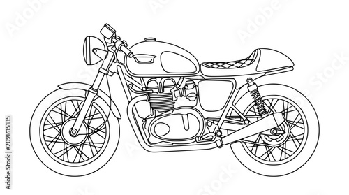 Schilderij op canvas Classic Cafe Racer Motorcycle Line Art Drawing