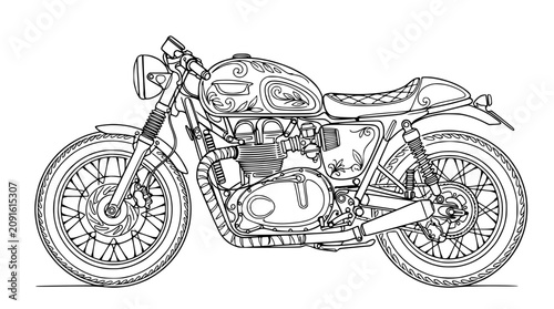 Tableau sur toile Intricate Tattoo Style Cafe Racer Motorcycle Line Art Illustration