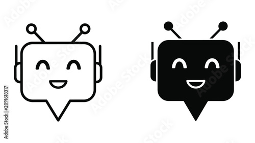Konstfotografi Smiling Robot Face Icons Line Art Vector Illustration Happy and Neutral Expressi