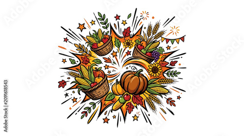 Bild auf Leinwand Colorful Comic Style Action Burst Vector Illustration for Seasonal Harvest Celeb