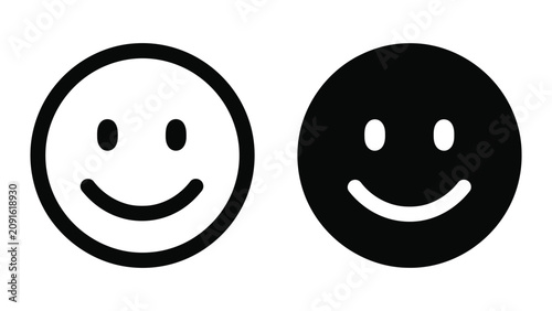 Φωτογραφία Smiling and Frowning Emoticon Faces Vector Outline Illustration on White Backgro