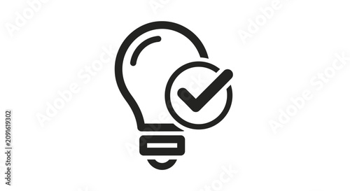 Idea Light Bulb with Check Mark Icon - Innovation and Solution Concept