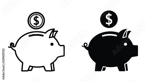 Fotografi Two Piggy Banks Saving Money Illustration with Dollar Signs and Coins Vector Lin