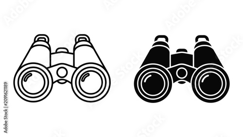 Tableau sur toile Pair of Binoculars Line Art Outline Vector Illustration Set