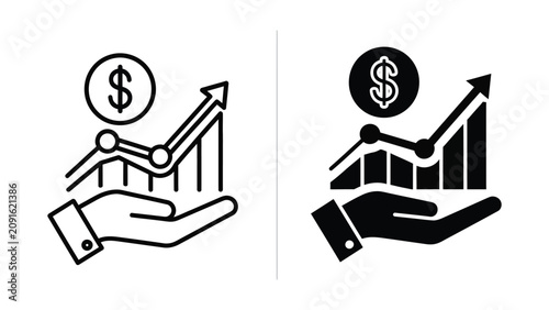 Canvas-taulu Hand Holding Financial Growth Chart Icon Set for Business Profit and Investment