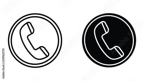 Foto Telephone Receiver Icons Set Featuring Minimalist Outline and Solid Circle Desig