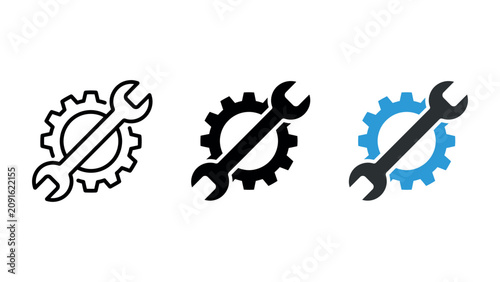 Fotografie Gear and wrench vector illustration set mechanical tools engineering and repair