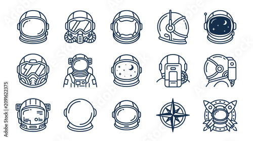 Foto Collection of Astronaut Helmets and Space-Themed Icons.