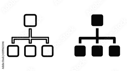 Konstfotografi Minimalist Family Tree Structure with Square and Rounded Icons in Flat Line Art