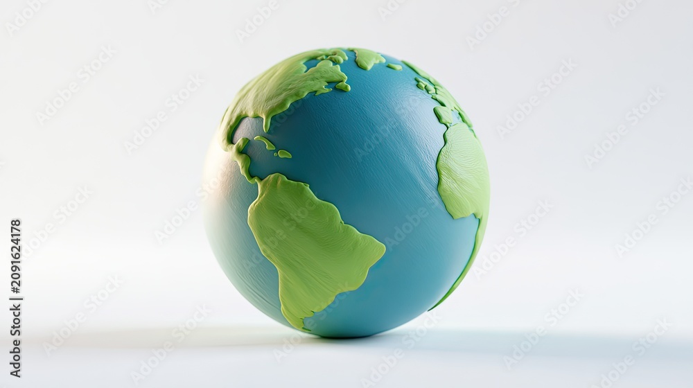 Fototapeta premium A stylized, smooth blue and green globe, centered on a white background