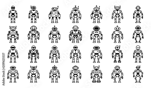 Obraz na plátně Set of robot, android, and artificial intelligence line art icons
