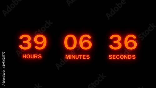 фотографія Digital countdown timer displaying thirty nine hours six minutes and thirty six seconds red