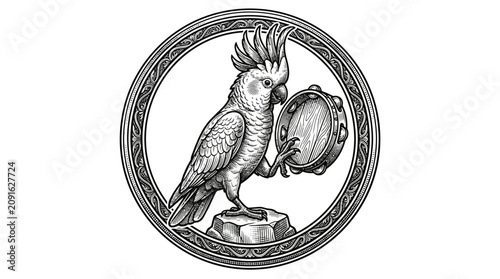 Foto Cockatoo bird standing on pedestal.