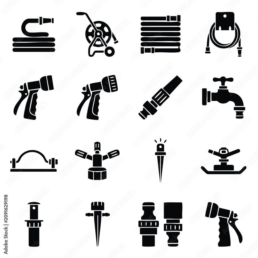 Αυτοκόλλητο Garden watering equipment and irrigation system icons with watering irrigation s