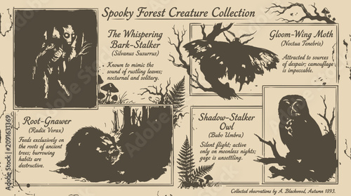 Tableau sur toile Spooky Forest Creature Collection with Whispering Bark Stalker Root Gnawer Gloom