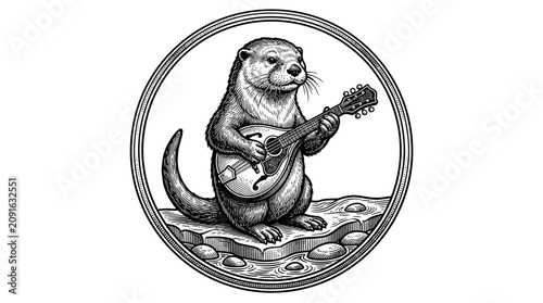 Foto Otter playing a stringed instrument music.