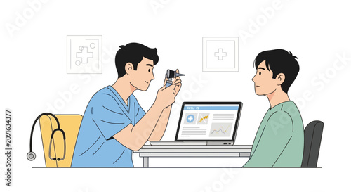 Doctor examining patient's ear with otoscope during medical check-up