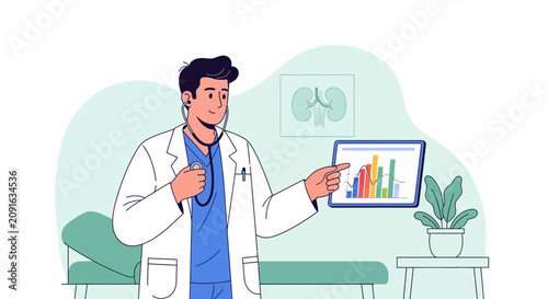 Doctor Shows Medical Graph on Tablet Screen