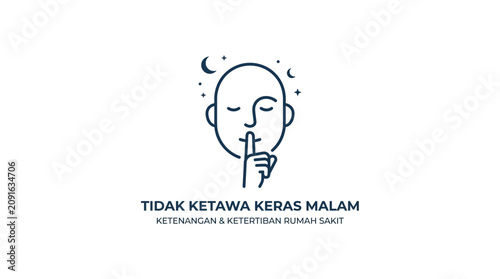 Quiet Please, Hospital Night Silence Concept Icon, Shushing Face with Moon and Stars