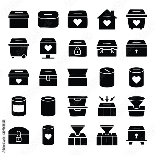 Bild auf Leinwand Compilation of donation boxes and collection receptacles in various designs and