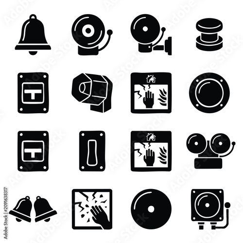Fotografía Set of emergency fire safety equipment and alarm icons with emergency equipment