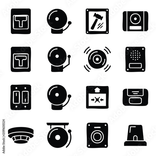 фотографія Collection of fire alarm and emergency signaling equipment icons with emergency