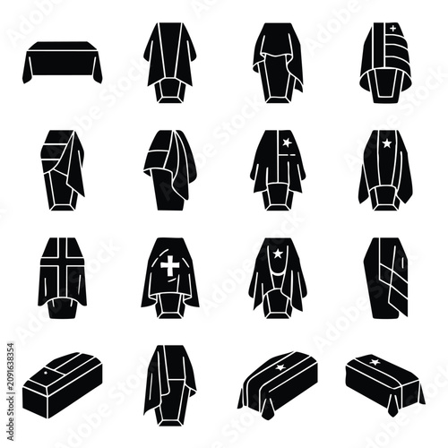 Konstfotografi Coffin funeral symbols collection icons with mortuary mourning sepulcher memoria
