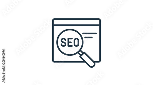 SEO magnifying glass over website interface, search engine optimization concept