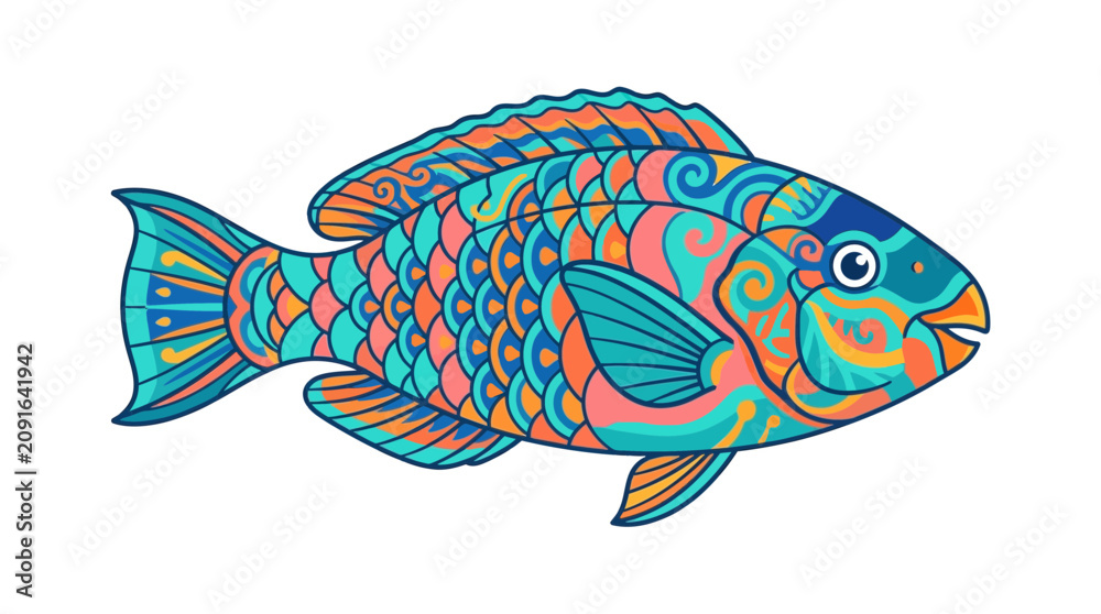 Fototapeta premium Colorful Ornamental Fish Illustration with Intricate Patterns