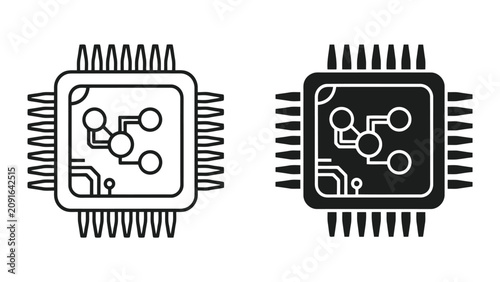 Bild auf Leinwand Microchip Processor Icons Set Featuring Outline and Solid Vector Designs for Tec