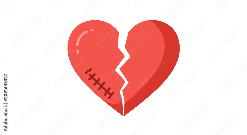 Fototapeta premium Symbolic illustration of a mended red heart, depicting emotional healing and recovery after a breakup or loss, showcasing resilience and hope