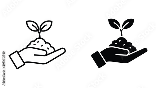 Konstfotografi Hand Holding Sprout Vector Icon Set Representing Environmental Sustainability an