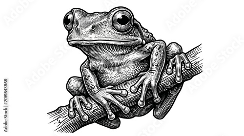 Obraz na płótnie Detailed illustration of a sitting frog.