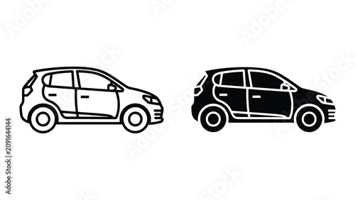 Photos Side view car icons featuring outline and solid black silhouette styles for auto